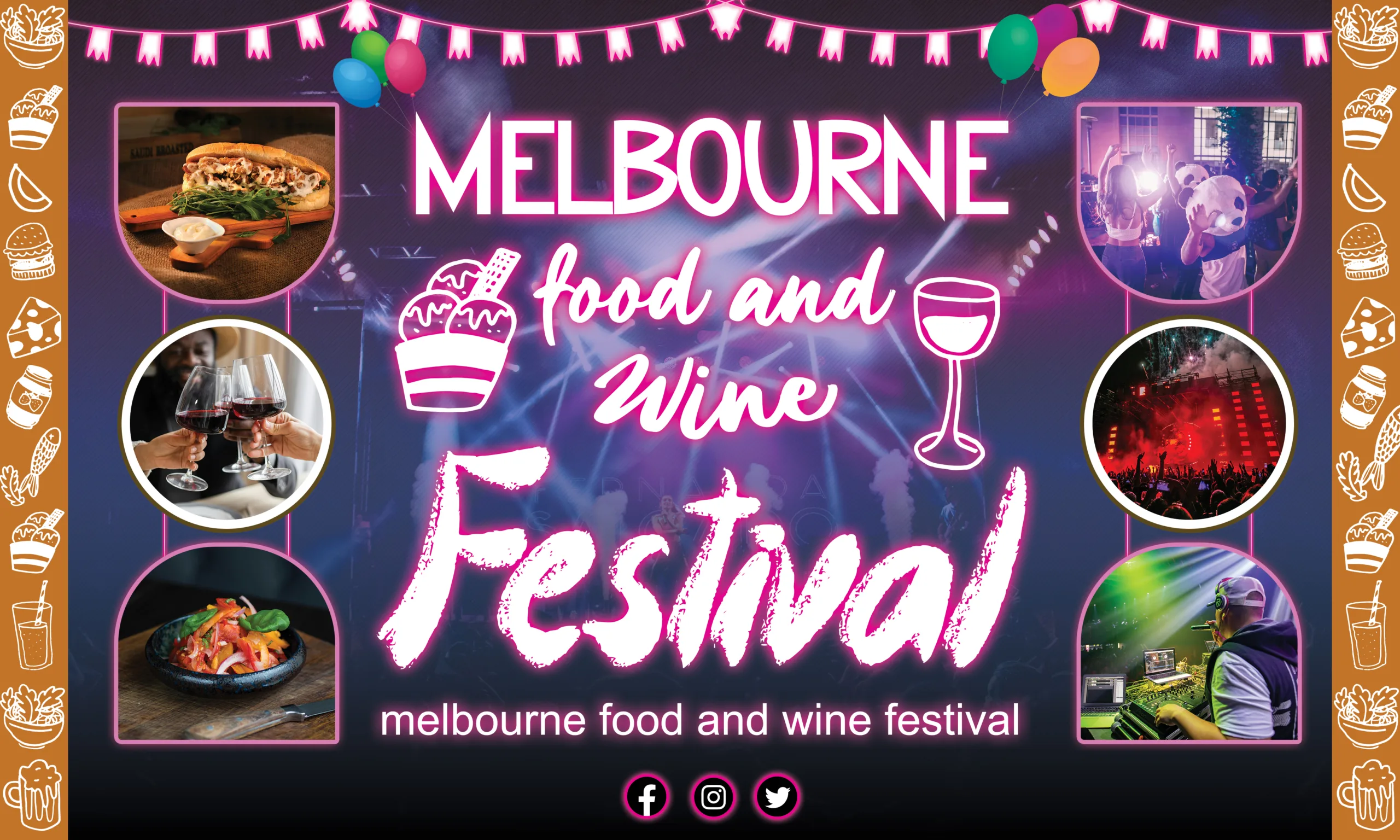 Download free editable PSD banner Melbourne food and wine festival