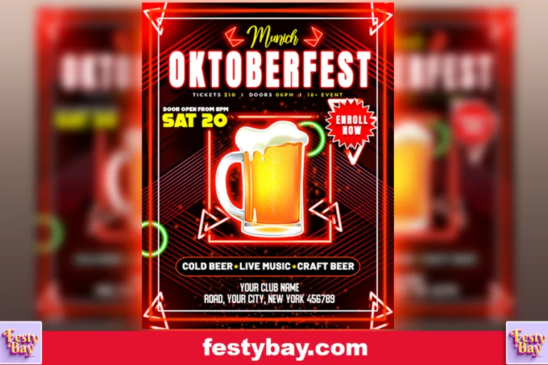 With a red and dark brown background a beer mug in the middle seems like a beer festival poster design