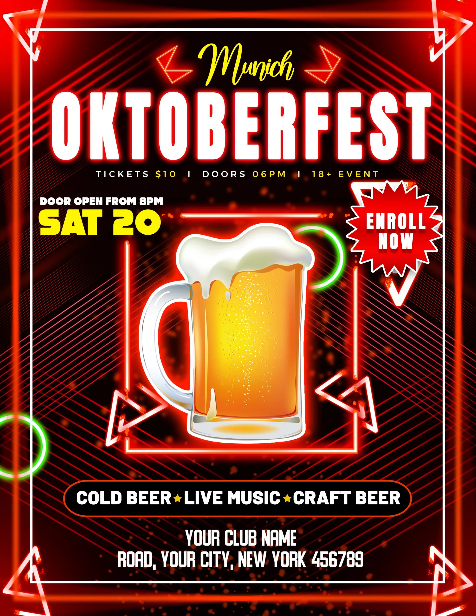 At top Oktoberfest written in heading a beer mug in the middle seems like Beer festival Poster design with red and dark brown background