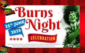 Burns Night 2024 celebration a poster with a person in a green garment fully customizable PSD banner