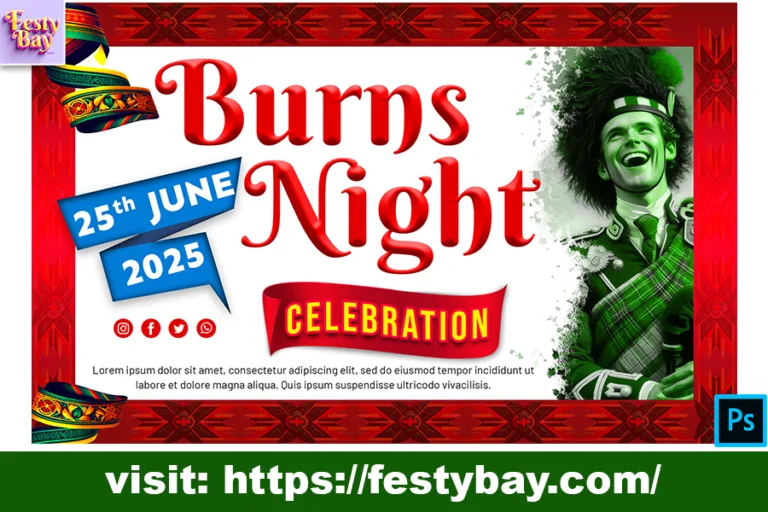 Burns Night 2024 celebration, a man in a green and white garment fully editable a Photoshop template