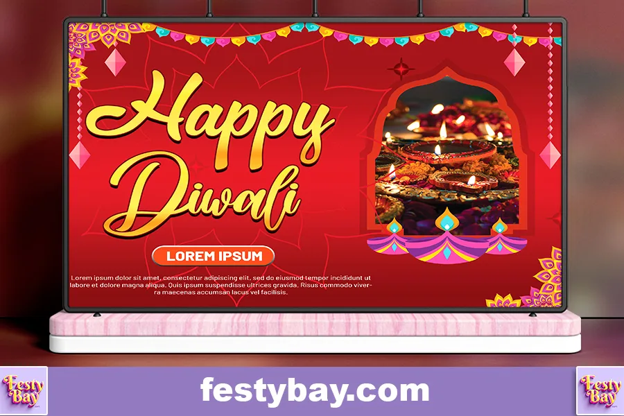 red and dark red background with a heading happy Diwali 2024 banner design