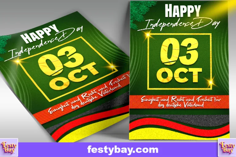 03 oct date quoted in front. Green and yellow background German Unity Day