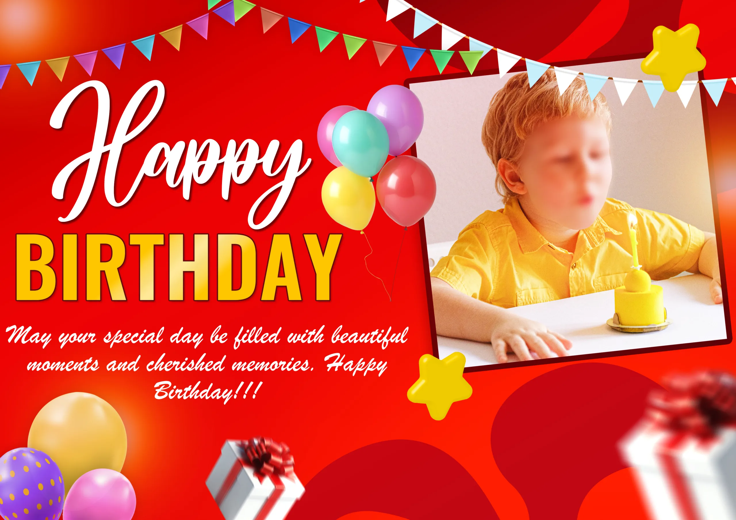 happy birthday written in left side in a red color background it seems to be a Happy Birthday wishes Template