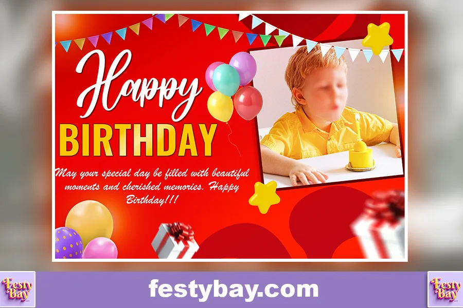 with red background happy birth written looks like a Happy Birthday wishes Template design with ablur faced children