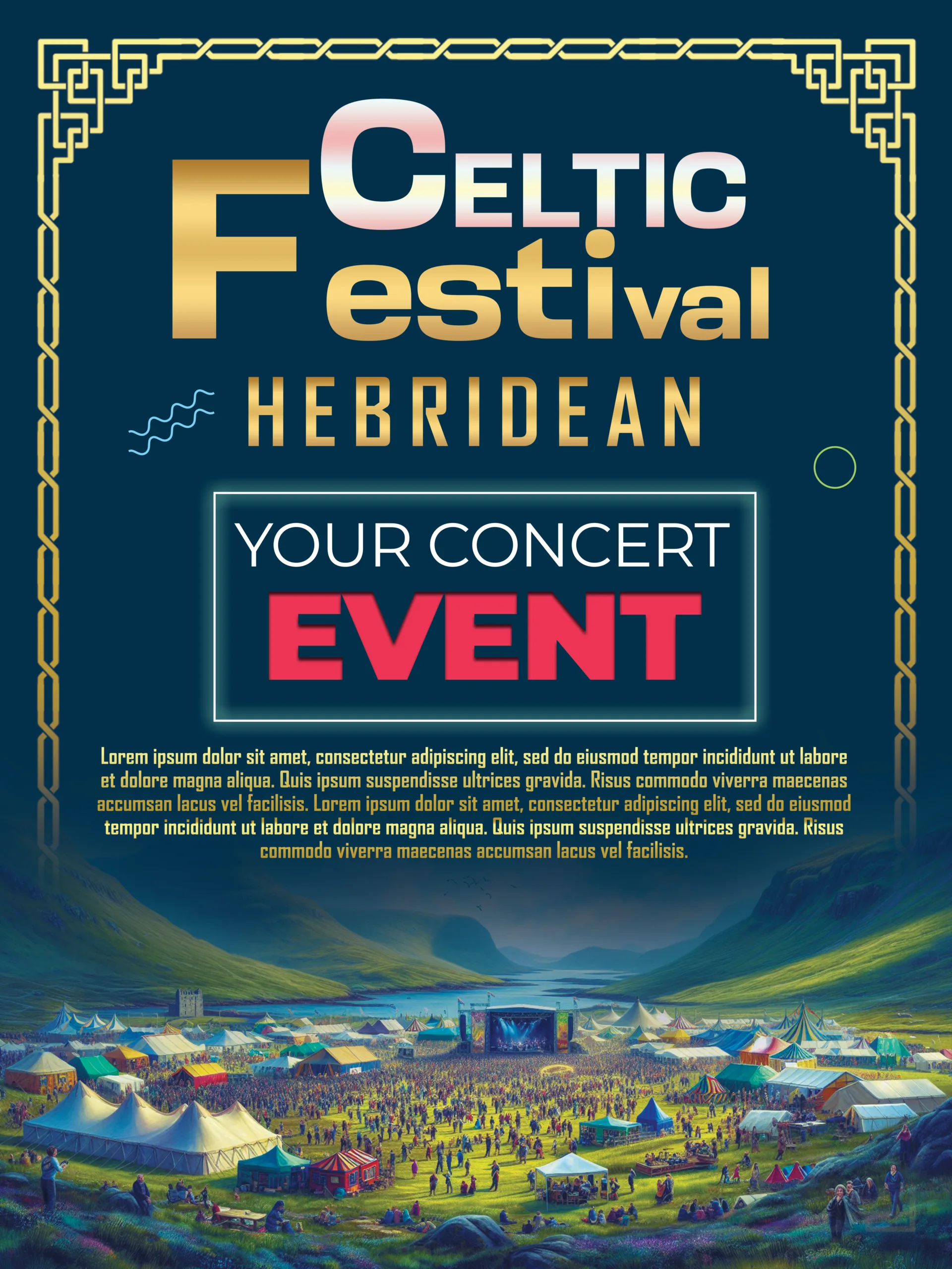 Editable PSD Hebridean Celtic Festival Poster design