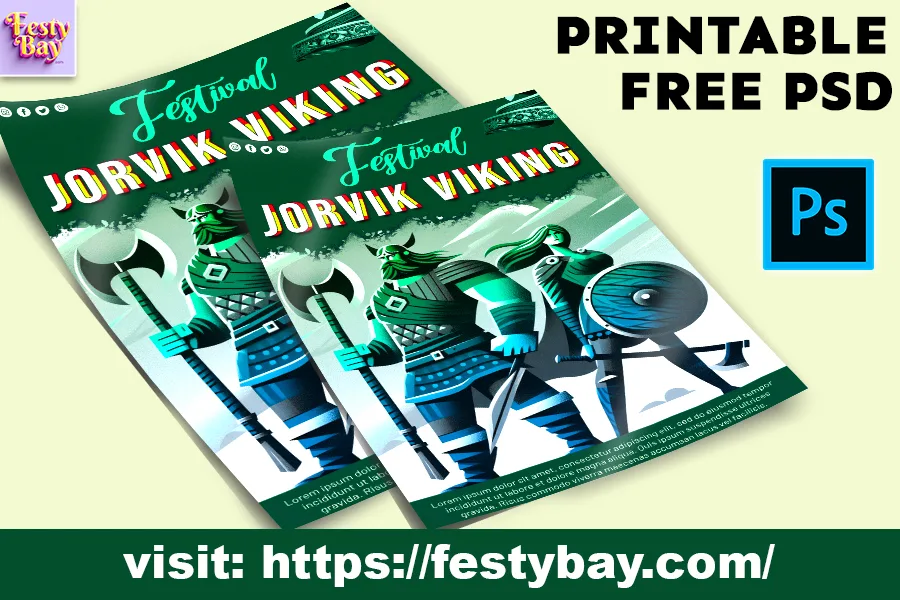 Jorvik Viking festival 2024 a couple of posters with a picture of a viking holding a spear free PSD poster design