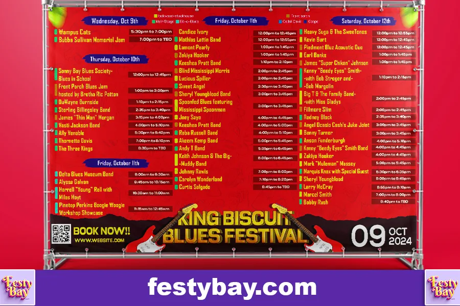 King Biscuit Blues Festival lineup template with red background in a standy banner