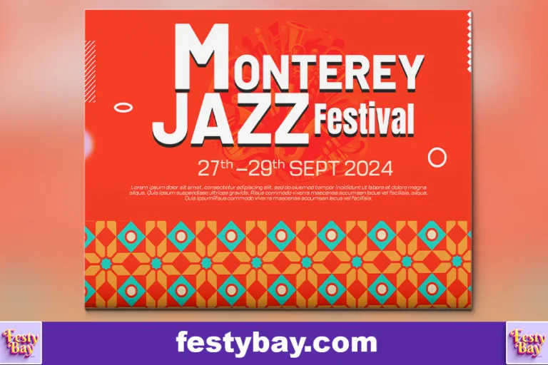 Big headline in separate para written Monterey Jazz in deep orange background