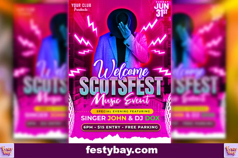 Music Festival Poster template with read and Magenta color