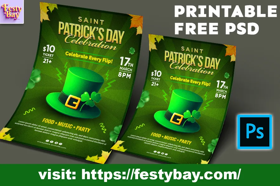 St. Patrick's day 2024 a pair of posters with green and gold designs free PSD poster