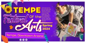 Tempe Festival of the Arts a purple banner design with yellow and white text combination fully editable free PSD download