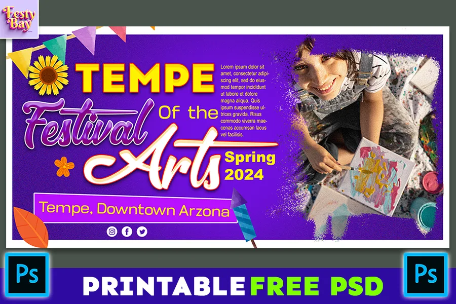 A banner design PSD heading is Tempe Festival of the Arts free Photoshop download