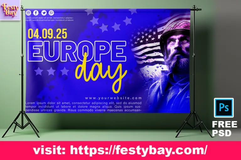 a banner on a stand Victory in Europe Day free PSD banner design