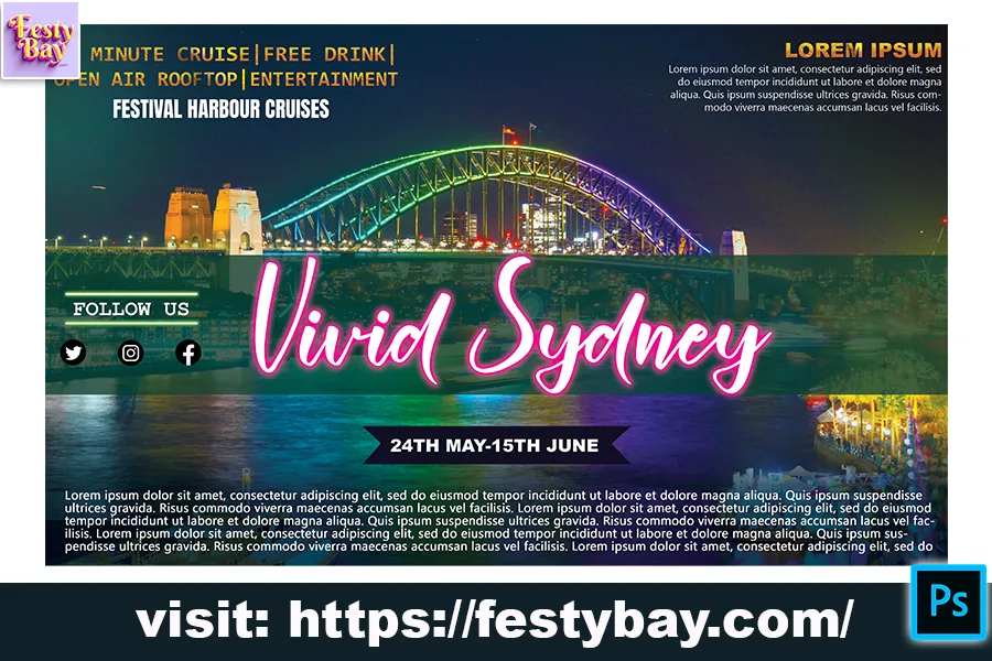 free psd template design of vivid sydney 2024 festival