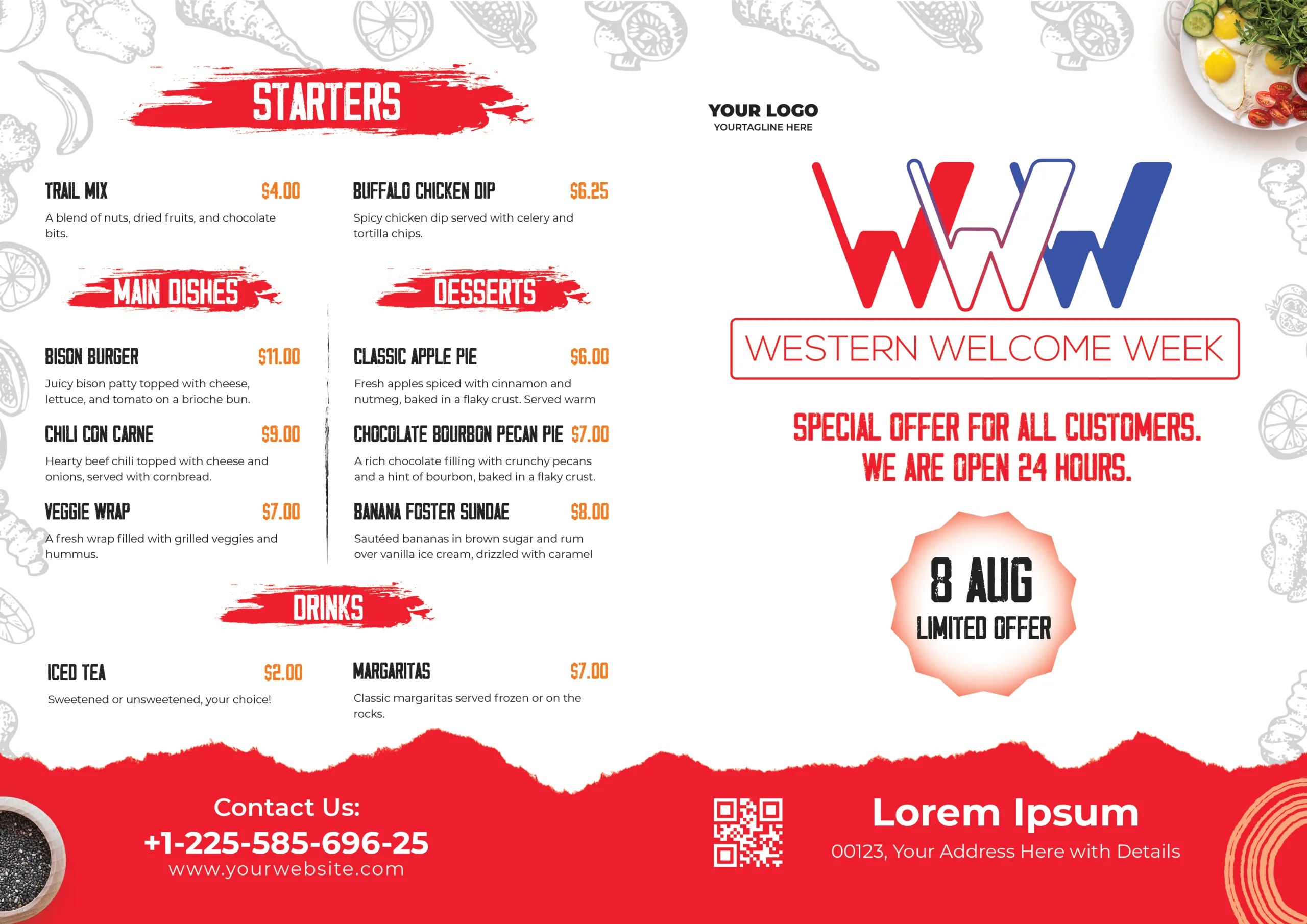 Western Welcome Week Menu card free PSD template fully editable