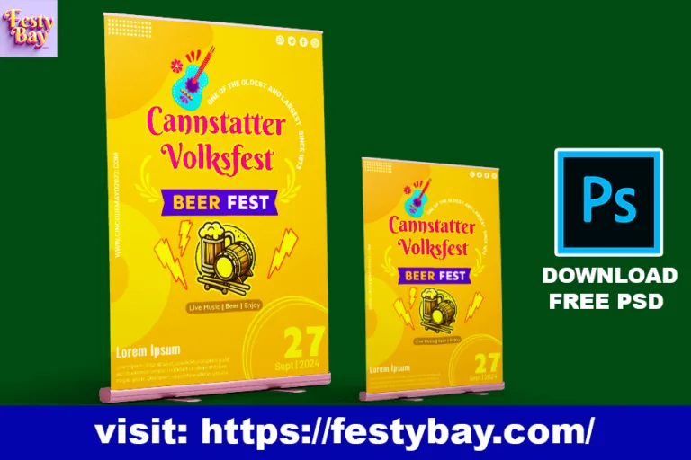 a yellow and orange sign free PSD poster design cannstatter volksfest