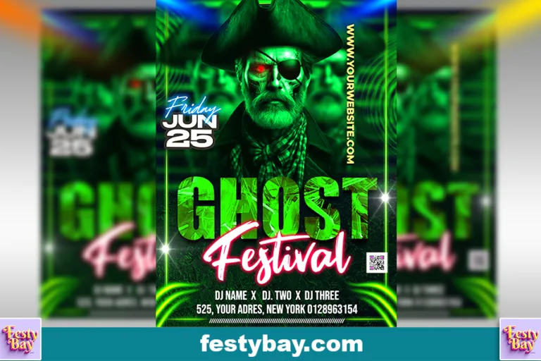 Ghost written as headline and Pirate photo n the middle hungry ghost festival Poster