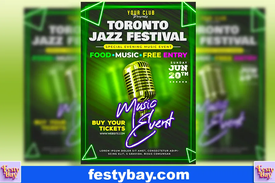 A green background with a microphone in middle seems like poster design for Toronto jazz festival