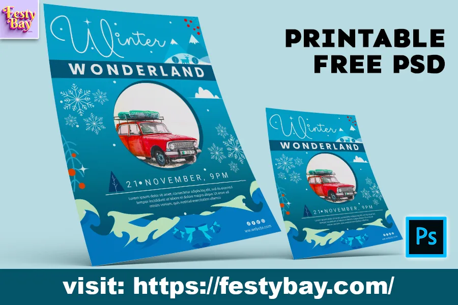 winter events, wonderland free PSD poster 2024