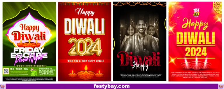 Green red black pink four color 4 type of poster Template Diwali 2024 written all of them