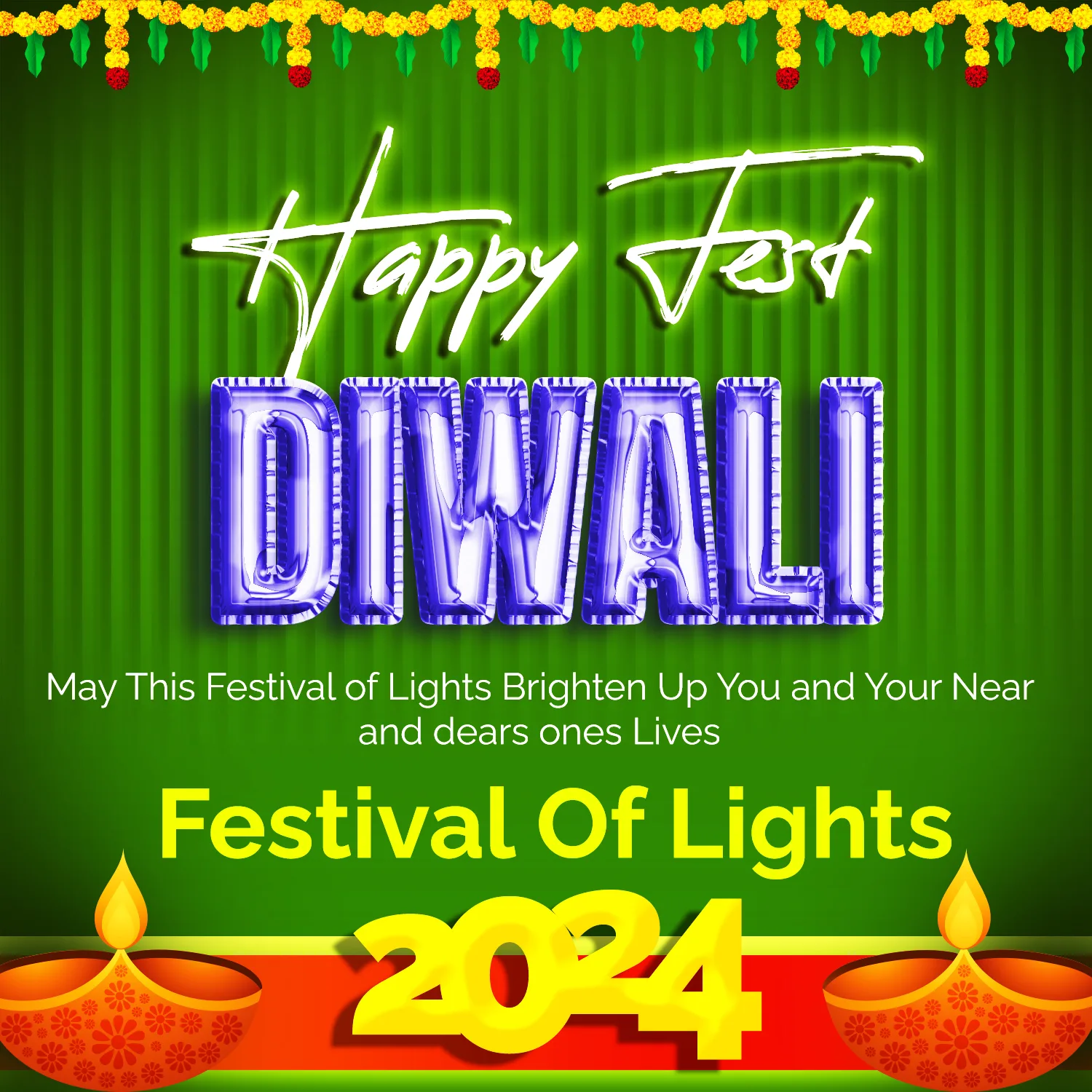 In vibrant green background Diwali 2024 free PSD template design