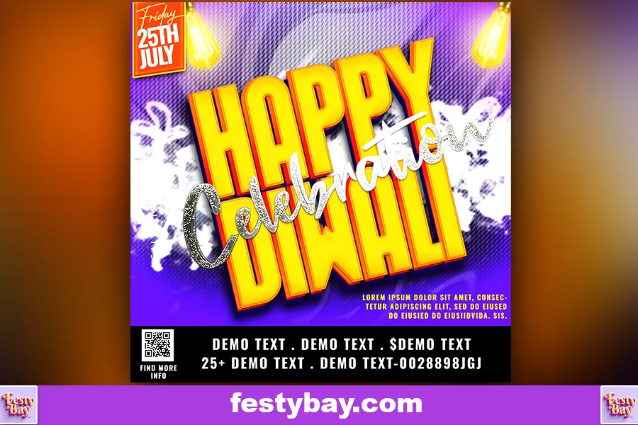 Happy Diwali Poster in vibrant violet background