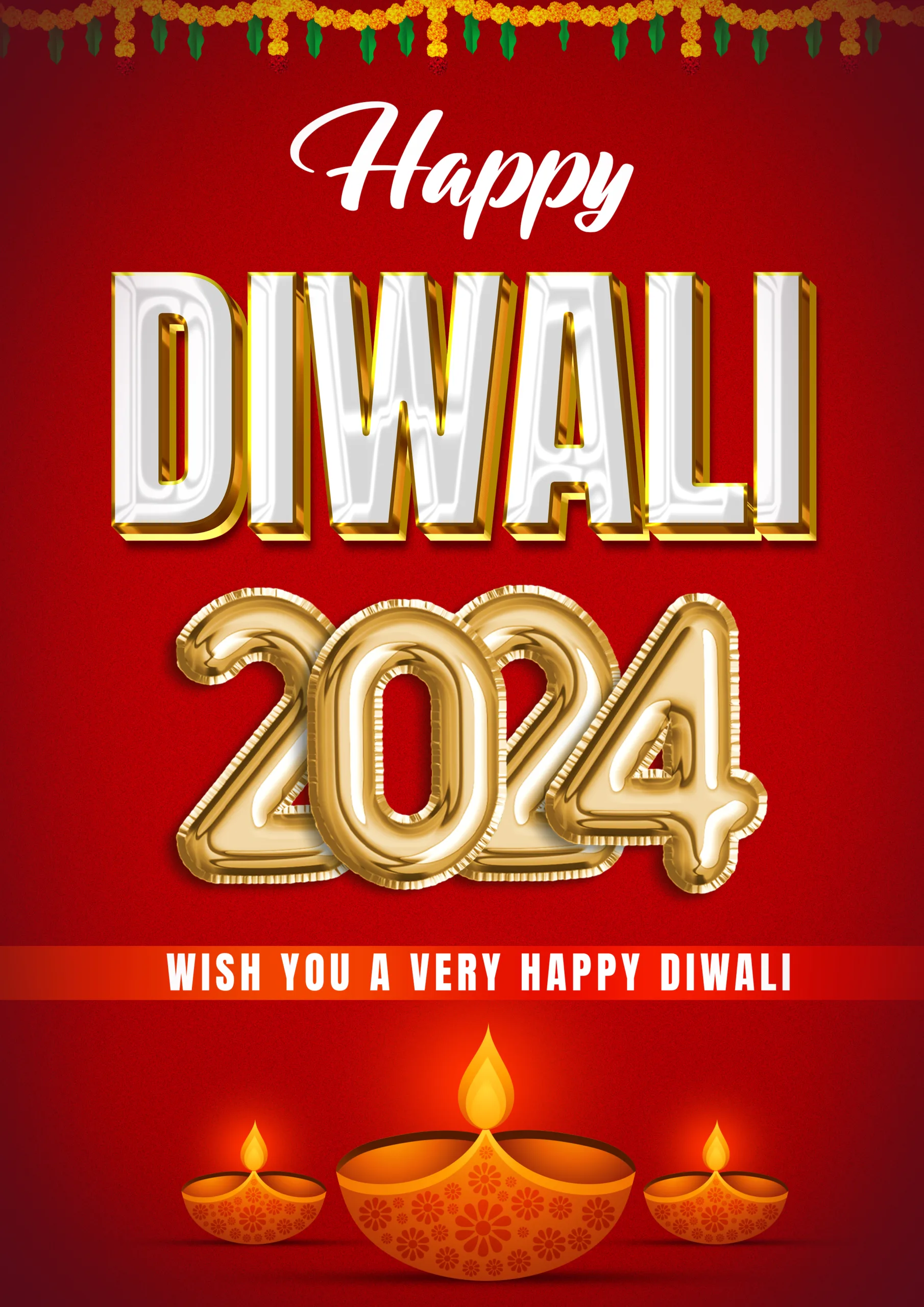 Attractive red background with Diwali greetings