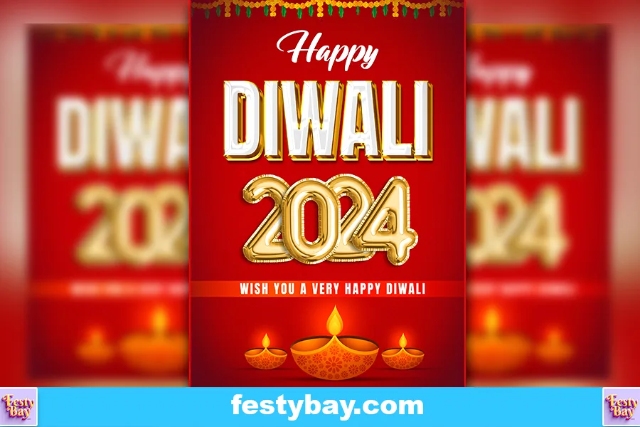 In a red vibrant background Happy Diwali Greetings written,