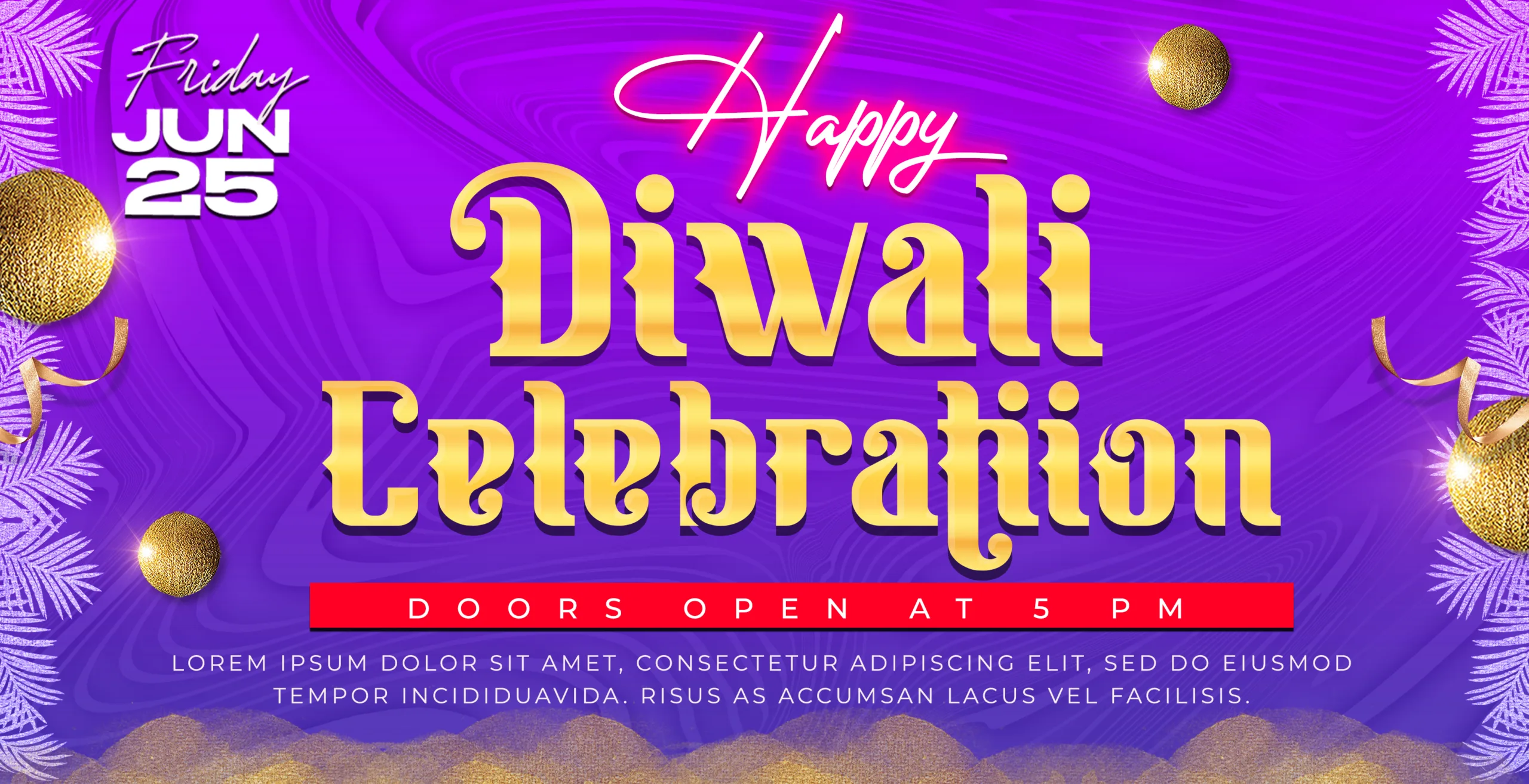 With a vibrant purple and violet mixture in the main section Diwali Celebration written some dates also given seems to be Diwali 2024 template,