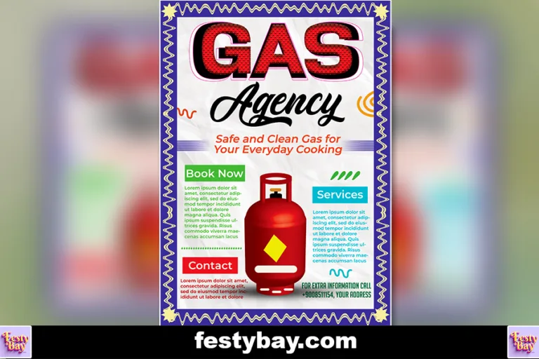 Gas agency poster with white paper texture, a gas cylinder illustratiion