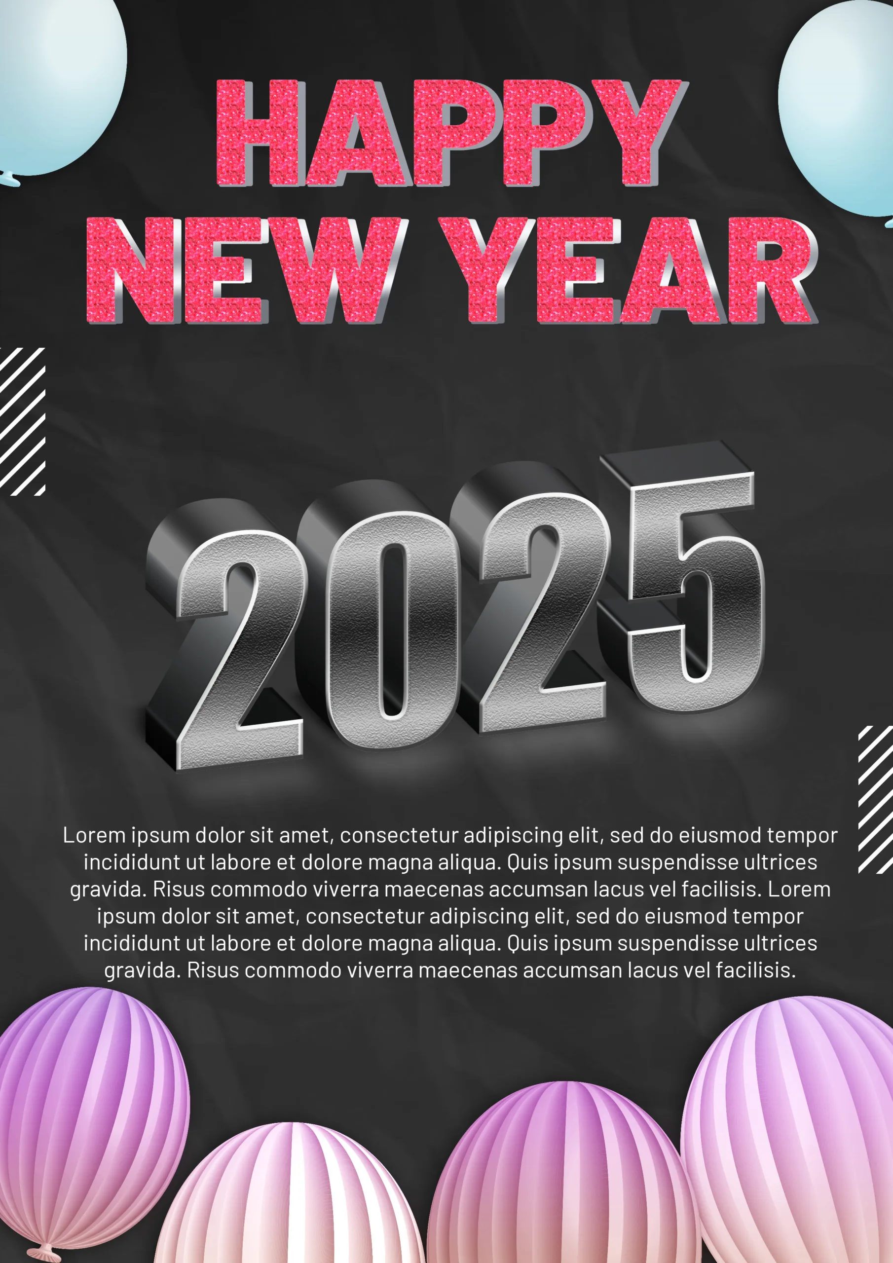 Happy New Year 2025 written in the top with 3D effect for 2025