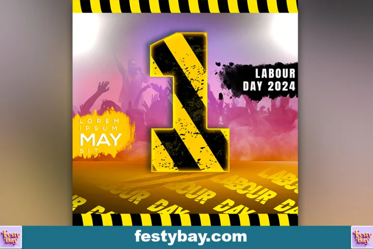 In vibrant yellow and black color May day represents as Labour Day 2024