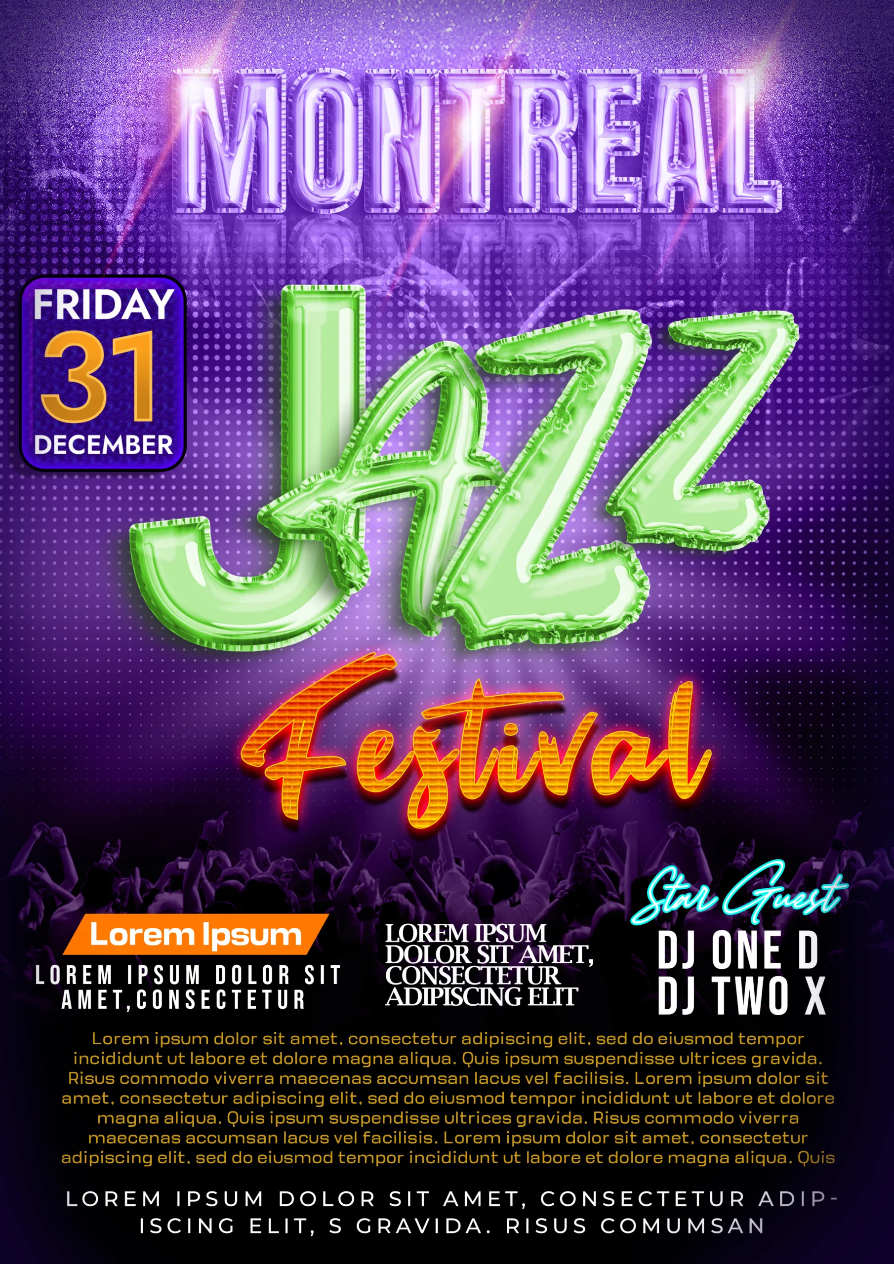 Vibrant background with Montreal jazz festival 2024 heading text effect