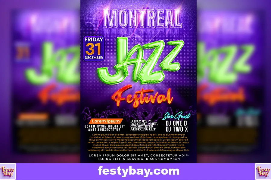 Vibrant Violet background with 3D shiny green text Montreal jazz festival 2024 written