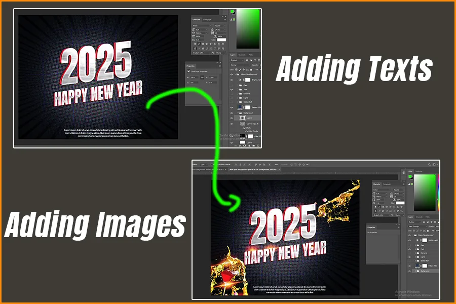 New year Background adding texts and Images