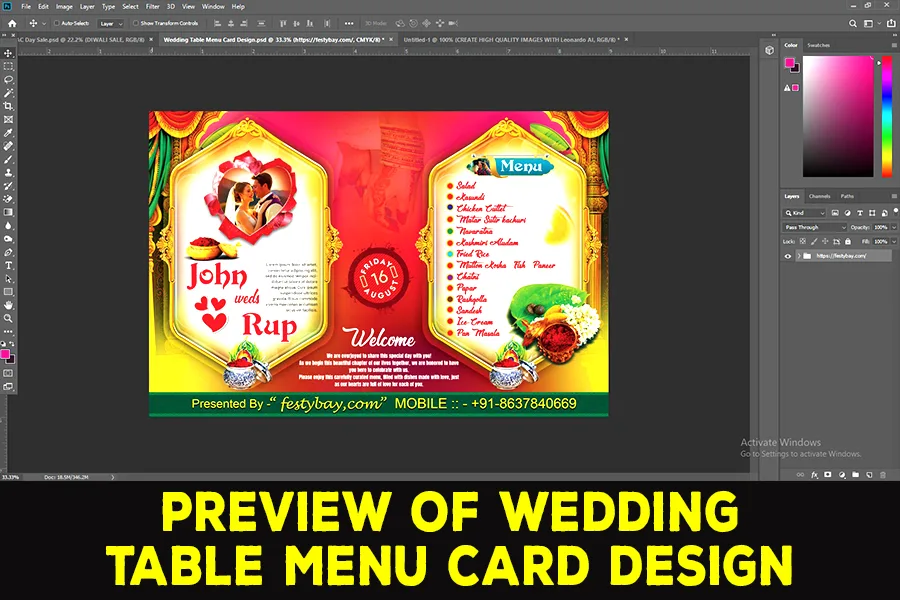 Preview of Wedding Table Menu Card design