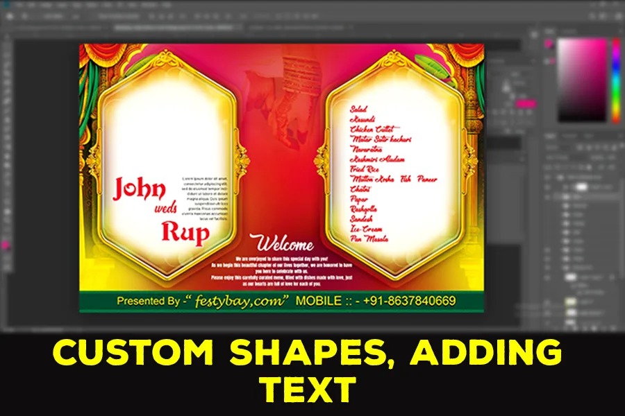 adding text custom background for wedding table menu card design