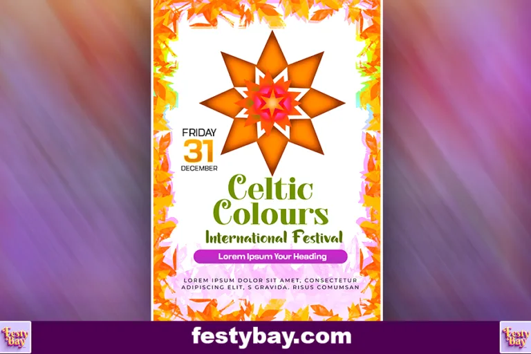 Colorful vibrant star in the top of a white poster design Free PSD Poster Celtic Colours festival 2025