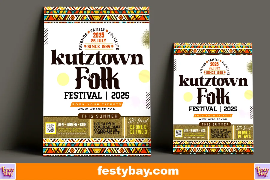 Vintage traditional vibe with Kutztown folk festival 2025, traditional pattern design vintage style