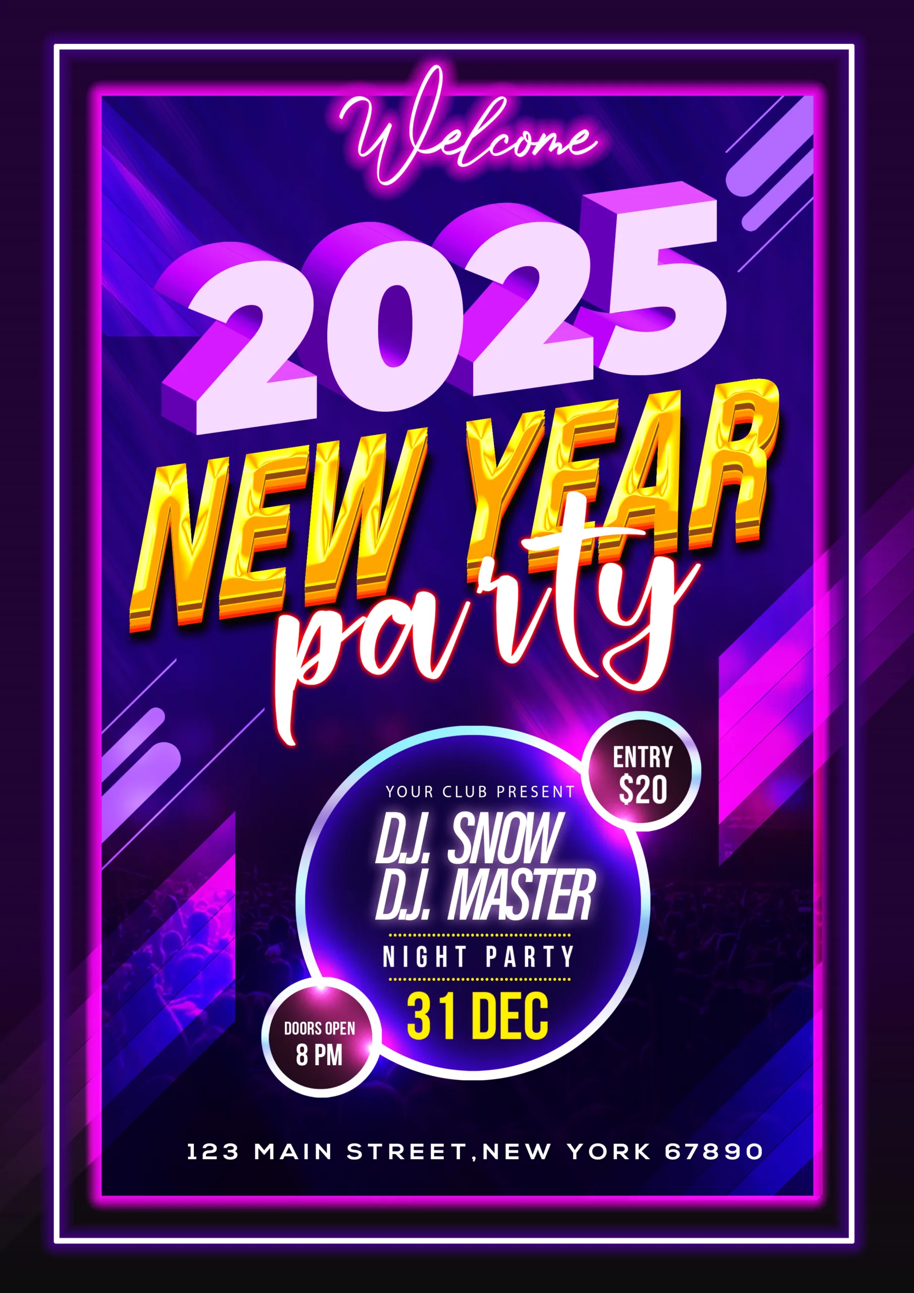 new year poster vibrant neon glowing template