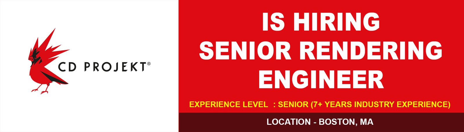 Senior Rendering Engineer job CD PROJEKT RED | Boston, MA % festybay Senior Rendering Engineer job_banner