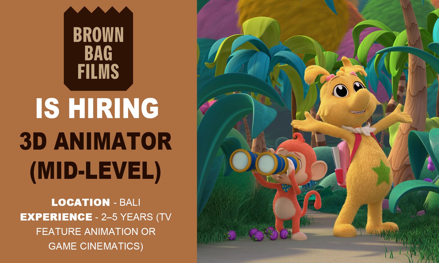 3D Animator (Mid) at Brown Bag Films, Bali 2026 % festybay 3D Animator (Mid) at Brown Bag Films