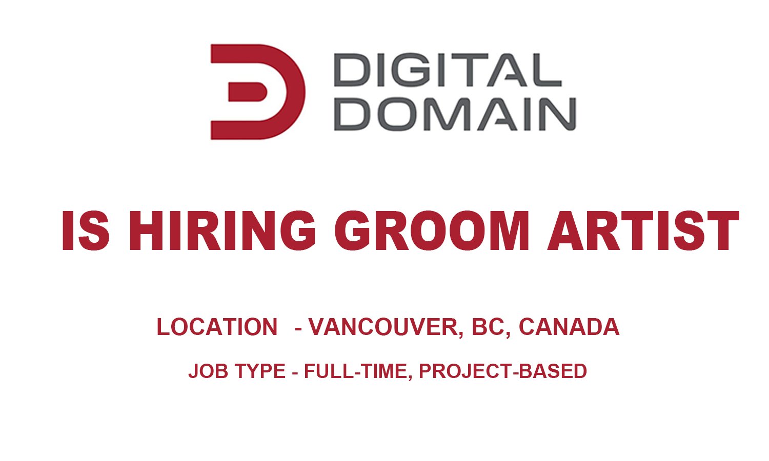 Groom Artist at Digital Domain, Vancouver 2026 % festybay GROOM ARTIST_digital domain