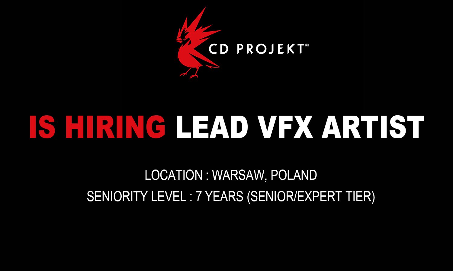 Hiring Lead VFX Artist at CD PROJEKT RED, Poland 2026