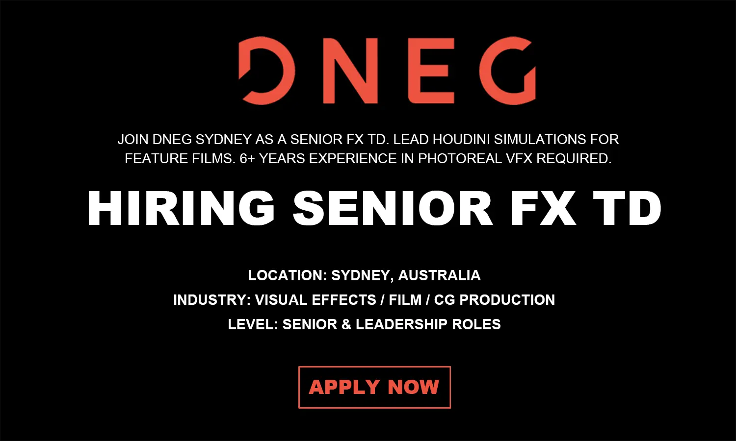 Job Opening Senior FX TD at DNEG Sydney
