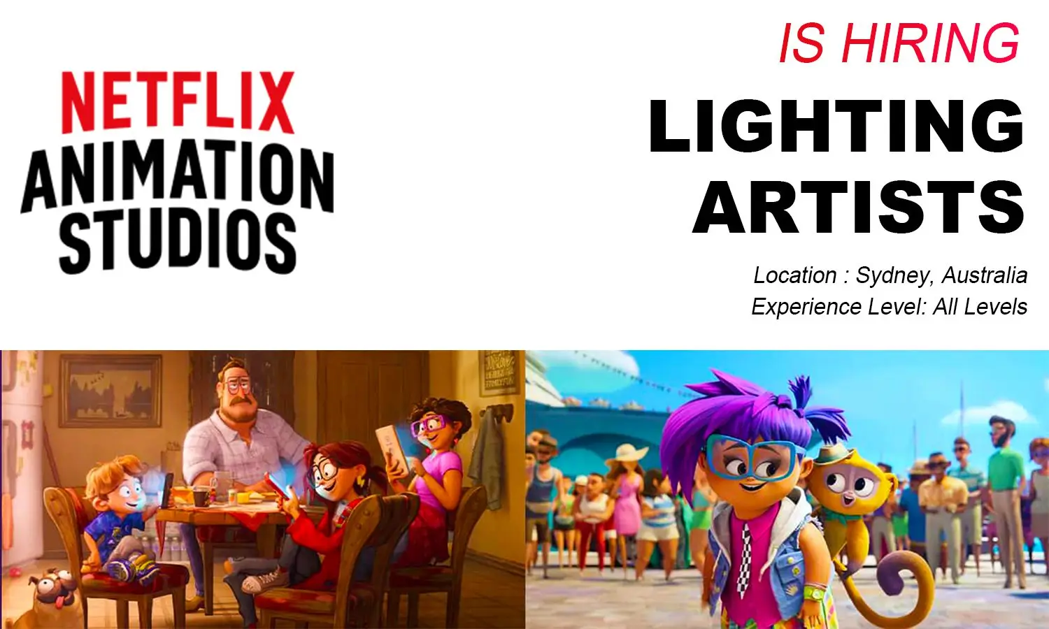 Netflix Animation hiring Lighting Artist all levels, Australia % festybay Netflix Animation hiring Lighting Artist all levels, Australia