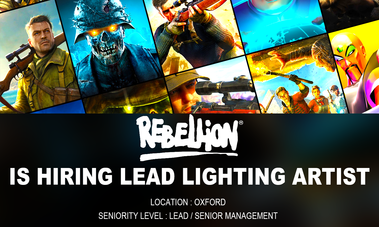 Rebellion hiring Lead Lighting Artist, Oxford 2026