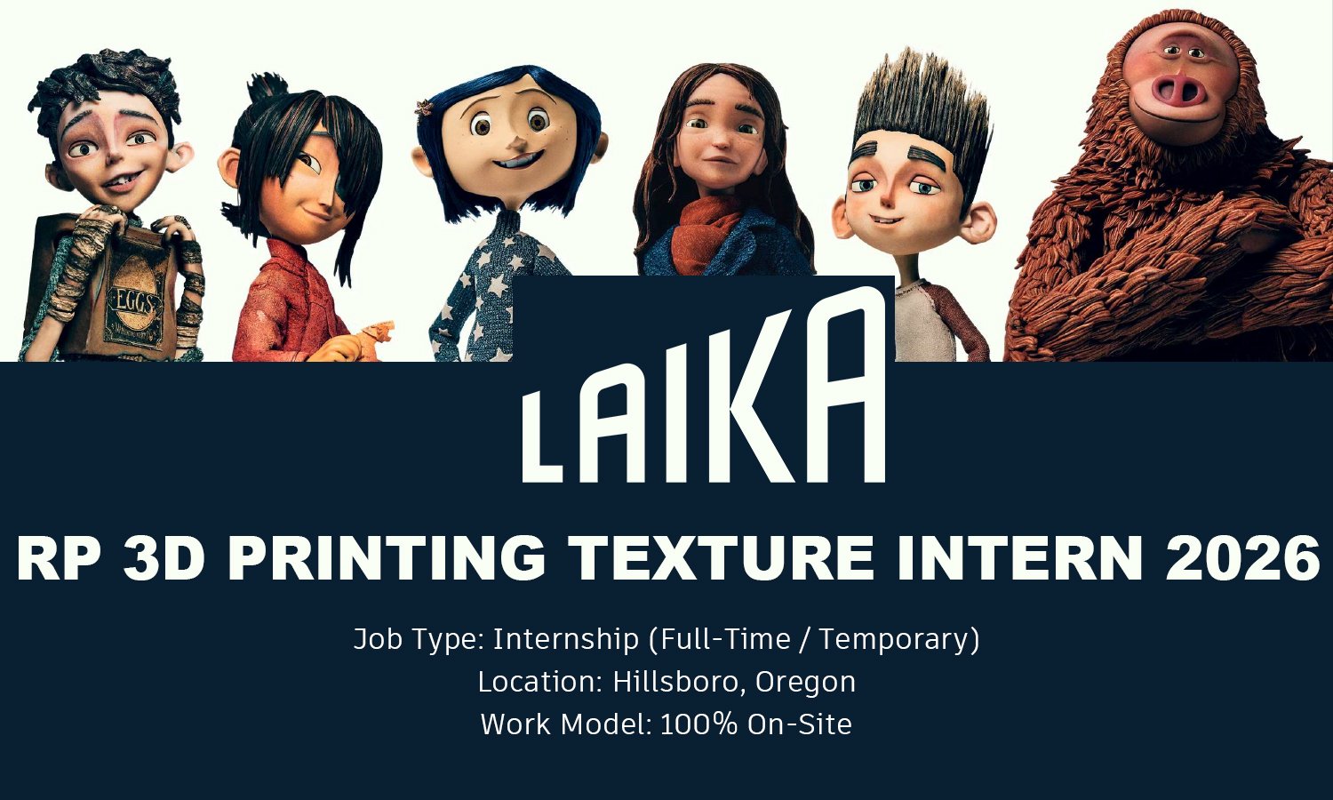 Texture Intern 2026 at LAIKA Studios, Hillsboro % festybay Texture Intern 2026 at LAIKA Studios, Hillsboro