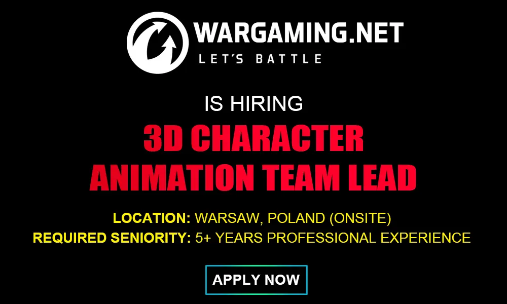 Wargaming is hiring 3D Character Animation Team Lead